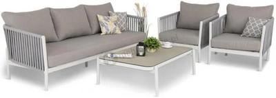 Sofa ogrodowa biała z fotelami i stolikiem kawowym Logano
